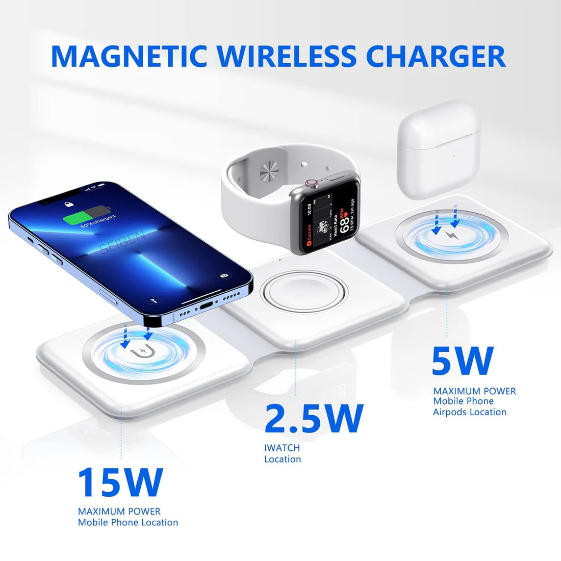 Magnetic Foldable MagSafe Compatible Wireless Charger 23W Charging